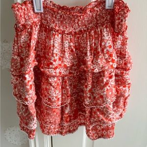 Poupette St Barth girls size 10 red and white floral ruffle skirt. Like new.